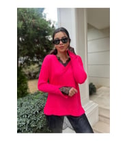 V Yaka Dantel Detay Bluz (Pembe)