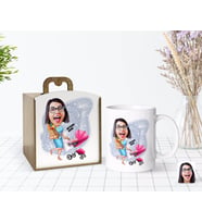 BK Gift Kişiye Özel Ahşap Kutuda Anneler Günü Temalı Ev Hanımı Karikatürlü Beyaz Kupa Bardak-1