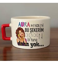 Aura Meselesi Bu Şekerim Baskılı Kırmızı Kulplu C Fincan