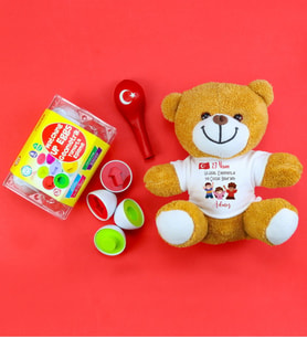 Kişiye Özel Peluş Ayıcık & Balon & Geometrik Yumurta Eşleme Oyunu Hediye Seti