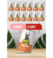 King Sos İçerisinde Et Parçacıklı Tavuklu Kedi Konservesi 400 G X 12 Adet