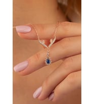 Gümüş Pazarım Safir Taşlı Damla Gümüş Kolye