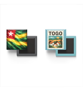 Buzdolap Magnetleri - Togo Bayrağı ve Lomé Posta Pulu Tema - 2'li Set Magneti