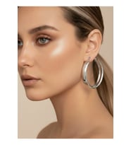 Halka Model Silver Renk Çelik Küpe 5cm (Gold)