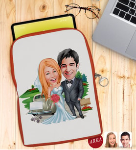BK Gift Kişiye Özel Evleniyoruz Karikatürlü Taşınabilir Koruyucu Tablet Kılıfı & Organizer Çanta - Turuncu-1