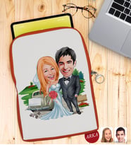 BK Gift Kişiye Özel Evleniyoruz Karikatürlü Taşınabilir Koruyucu Tablet Kılıfı & Organizer Çanta - Turuncu-1
