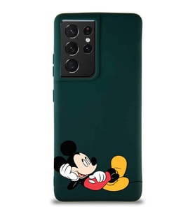 Samsung Galaxy S21 Ultra Soft Premier Kapak Mickey Mouse-F Tasarımlı Silikon Kılıf - Yeşil (Şeffaf)