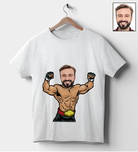 Kişiye Özel Güreşçi Tasarımlı Karikatür Tişört 99 (Beyaz)