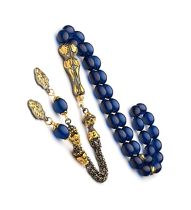 Altın Ve Rodaj Kaplama 925 Ayar Gümüş Aksesuarlı 8.5x12mm Gece Mavisi Ateş Kehribar Tesbih (Çok Renkli)