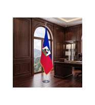 Haiti Direkli - Altın Saçaklı Saten Makam Bayrağı Seti (Krom Direk)