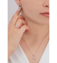 AgaKulche Baget Taşlı Gümüş Takı Seti Rose S32-RB (925)