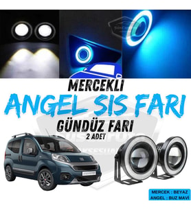 Fiat Fiorino 2008-2023 Uyumlu Mercekli Angel Sis Farı Metal 76 mm Buz Mavi Halkalı Gündüz Farı