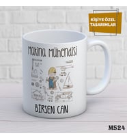 Kişiye Özel Meslek Temalı Kupa  İsimli & Fotoğraflı Premium Hediye Bardak Makine Mühendisi