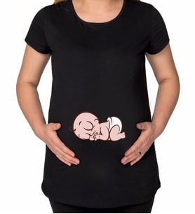 BK Gift Bebek Tasarımlı Siyah Hamile Tişört-1