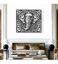 Siyah Ahşap Fil 50cm X 45cm Tablo Duvar Dekoru 3mm Mdf Lazer Kesim