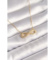 316L Çelik Gold Renk Zincir Zirkon Taşlı Sonsuzluk Model Kadın Kolye - TJ-BKO8410