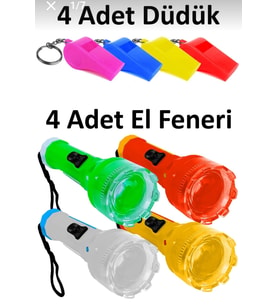 Renkli Ipli Hakem Düdük Yüksek Desibel + Elfeneri Karışık Renkli 4+4 = 8 Adet