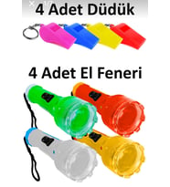 Renkli Ipli Hakem Düdük Yüksek Desibel + Elfeneri Karışık Renkli 4+4 = 8 Adet
