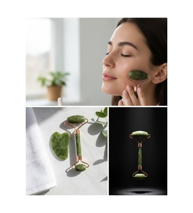 Doğal Yeşim Roller ve Gua Sha Yüz Şekillendirme Seti