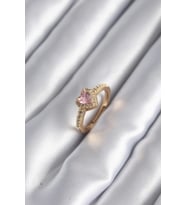 pilelistore Pirinç Gold Renk Pembe Zirkon Taş Kalp Charm Model Kadın Yüzük - TJ-BYK2957