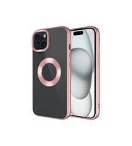 Apple iPhone 15 Uyumlu Kılıf Tek Kamera Çerçeveli Logo Gösteren Zore Omega Kapak (Rose Gold Altın)