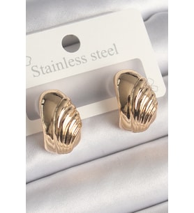 Pirinç Gold Renk İşleme Detaylı Yarım Halka Model Kadın Küpe - TJ-BKP10245