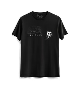 V For Vendetta Resimli Dijital Baskılı Siyah Tshirt