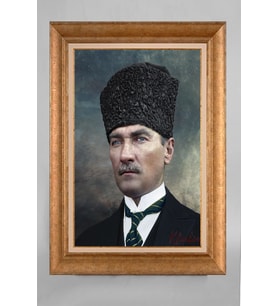 Altın Varaklı Paspartulu Çerçeveli Atatürk Tablo nt1337
