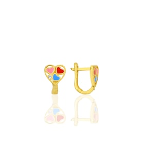 Gümüş altın yaldızlı zirkon taşlı renkli kalpler çocuk küpesi SGTL12365GOLD