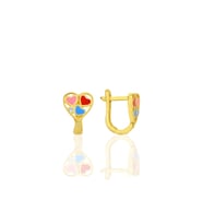 Gümüş altın yaldızlı zirkon taşlı renkli kalpler çocuk küpesi SGTL12365GOLD