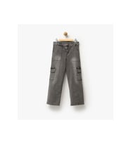 Kız Çocuk Kargo Cepli Wide Leg Kot Pantolon (Koyu Mavi)