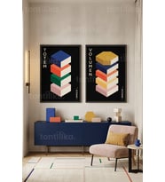 Modern Geometrik Sanat 2'li Ahşap Çerçeveli Tablo Seti