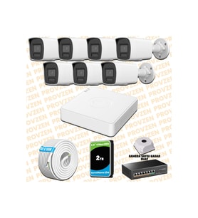 Provzen Hikvision 7 Kameralı 4MP IP Hibrit ColorVu Güvenlik Kamerası Mikrofonlu  Olay Anında bildirim