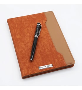 Kişiye Özel Çift Renkli Premium Defter ve Roller Kalem Seti - Renk Seçenekli (Taba)
