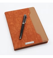 Kişiye Özel Çift Renkli Premium Defter ve Roller Kalem Seti - Renk Seçenekli (Taba)
