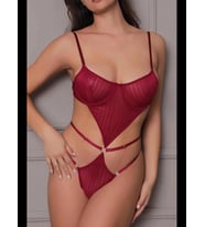 Fantezia Night Transparan Bordo Dekolteli Balenli Fantazi İç Giyim Body TM1410
