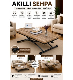 Akıllı Sehpa Üst Tabla Mdf Oval Köşe Alt Siyah