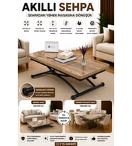 Akıllı Sehpa Üst Tabla Mdf Oval Köşe Alt Siyah