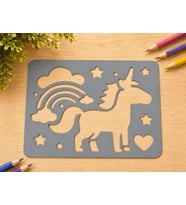 3D Baskı Unicorn ve Gökkuşağı Çizim Şablonu - Desen Kalıbı - Gri