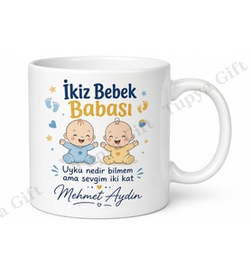 İkiz Bebek Babası Yazılı Eğlenceli Kupa Bardak Babalar Günü Hediyesi