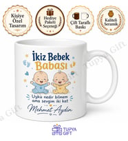 İkiz Bebek Babası Yazılı Eğlenceli Kupa Bardak Babalar Günü Hediyesi