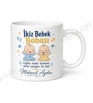 İkiz Bebek Babası Yazılı Eğlenceli Kupa Bardak Babalar Günü Hediyesi