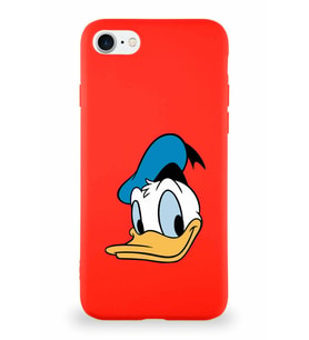 Apple iPhone SE 2020 Soft Premier Kapak Donald Duck-B Tasarımlı Silikon Kılıf - Kırmızı (Şeffaf)