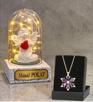 Led Işıklı Kişiye Özel Fanus ve Gerçek Ametist Taşlı Lotus Kolye (Model 2)