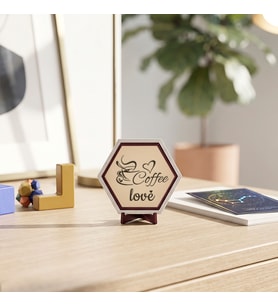 Kahve Keyfi Temalı Coffee Love Yazılı Masaüstü Objesi Çalışma Masanıza Neşe Katan Modern ve Şık Tasarım Parça 10x10 cm