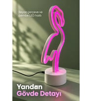 Dekoratif Flamingo Neon Lamba Pembe Işıklı Beyaz Tabanlı