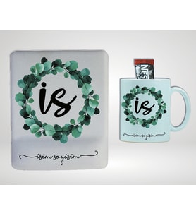 Kişiye Özel Bilek Destekli Mouse Pad & Kupa Bardak Çerçeve İçi Baş Harfler Temalı