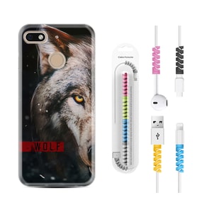 General Mobile GM8 Go GM9 GM20 Pro Plus Kılıf Kablo Koruma Spiral Silikon Wolf Eyes 1758