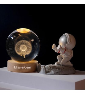 Kişiye Özel Işıklı Ahşap Kaideli Karahindiba Temalı Cam Küre 8*6cm (Karışık)