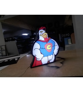 Chicken Tavuk Görseli Tabela 3D Led Neon Etkili Işıklı Tabela 30X45 CM Tek Taraflı